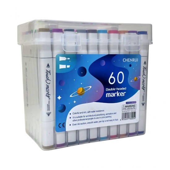 اقلام ماركر 60 لون راسين مائي رفيع وعريض علبة بلاستك